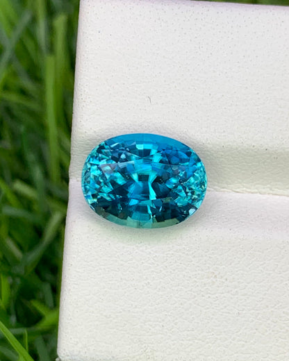 Natural Cambodian Blue Zircon 6.45 Carat 11x8.4 MM Oval Shape Faceted Gemstone
