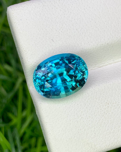 Natural Cambodian Blue Zircon 6.45 Carat 11x8.4 MM Oval Shape Faceted Gemstone