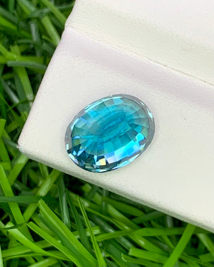 Natural Cambodian Blue Zircon 6.45 Carat 11x8.4 MM Oval Shape Faceted Gemstone