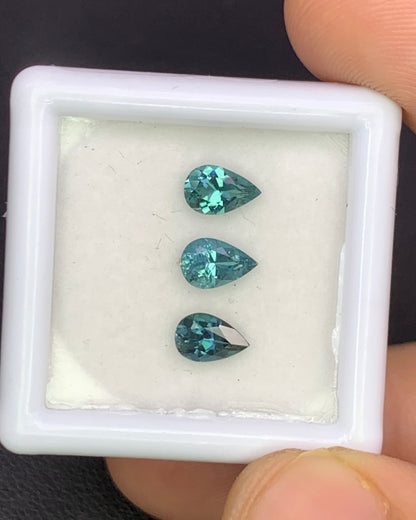 Natural Indicolite Tourmaline Lot 1.03 Carat 6x4 MM (Approx) Pear Shape Faceted Gemstone 3 Piece Lot 