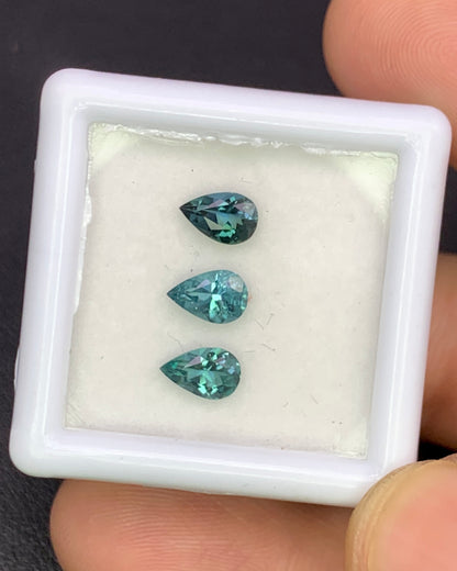 Natural Indicolite Tourmaline Lot 1.03 Carat 6x4 MM (Approx) Pear Shape Faceted Gemstone 3 Piece Lot 