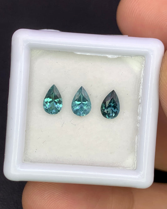Natural Indicolite Tourmaline Lot 1.03 Carat 6x4 MM (Approx) Pear Shape Faceted Gemstone 3 Piece Lot 