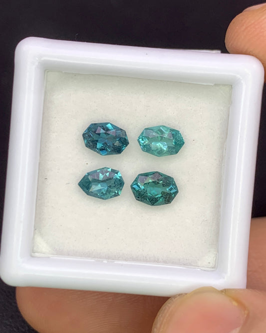 Natural Indicolite Tourmaline Lot 1.36 Carat Fancy Shape Faceted Gemstone 4 Piece Lot 