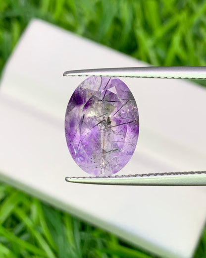 Natural Super Seven 4.44 Carat 13x9.5 MM Oval Shape Faceted Gemstone with 7 Crystals Healing Stone Seven Chakra Melody Stone