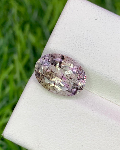 Natural Super Seven 2.72 Carat 11x8.1 MM Oval Shape Faceted Gemstone with 7 Crystals Healing Stone Seven Chakra Melody Stone