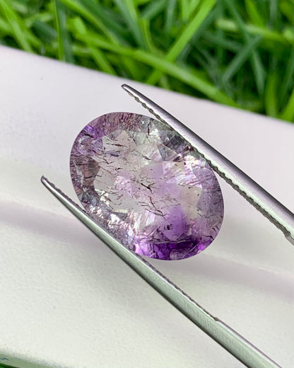 Natural Super Seven 7.34 Carat 16x11.5 MM Oval Shape Faceted Gemstone with 7 Crystals Healing Stone Seven Chakra Melody Stone