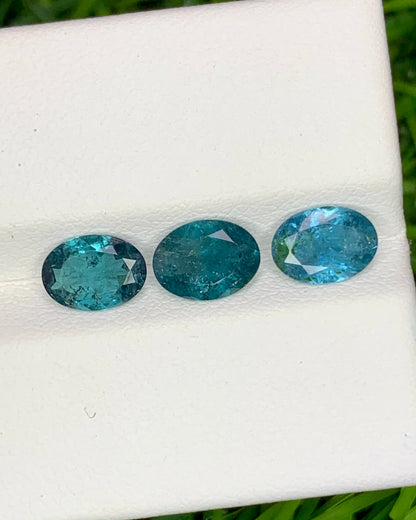 Natural Blue Tourmaline Lot 2.30 Carat 7.3x5.5/7.1x5.2/7.2x5.2 MM Oval Shape Faceted Gemstone 3 Piece Lot