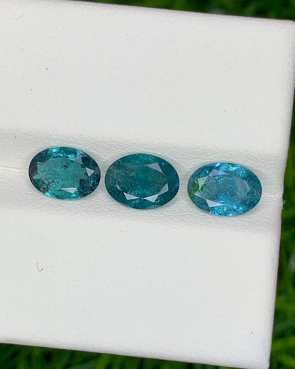 Natural Blue Tourmaline Lot 2.30 Carat 7.3x5.5/7.1x5.2/7.2x5.2 MM Oval Shape Faceted Gemstone 3 Piece Lot