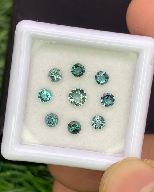 Natural Indicolite Tourmaline Lot 0.98 Carat 4x4/3x3 MM Round Shape Faceted Gemstone 9 Piece Lot 