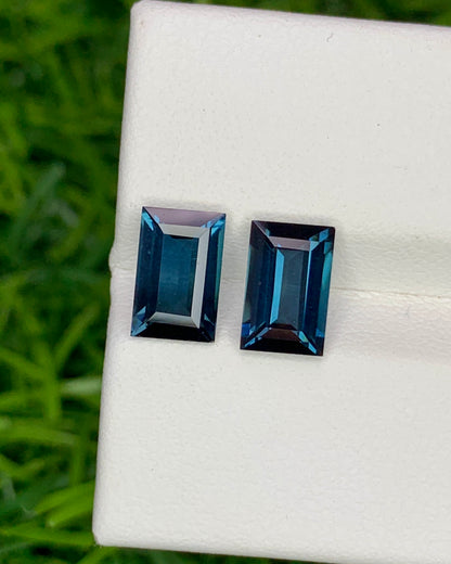 Natural Blue Tourmaline Pair 2.27 Carat 8x5.2 MM Baguette Shape Faceted Gemstone Pair