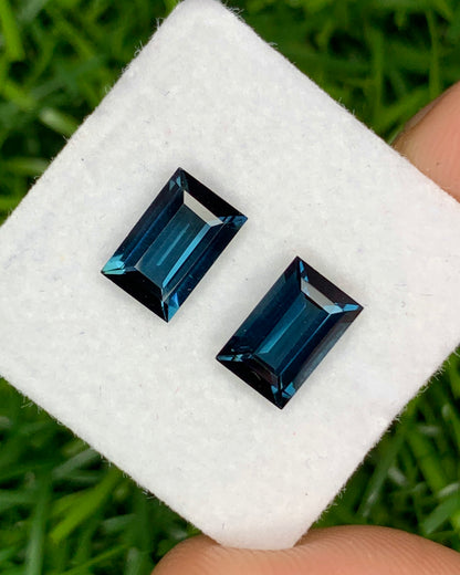 Natural Blue Tourmaline Pair 2.27 Carat 8x5.2 MM Baguette Shape Faceted Gemstone Pair