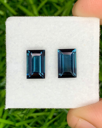 Natural Blue Tourmaline Pair 2.27 Carat 8x5.2 MM Baguette Shape Faceted Gemstone Pair