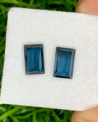 Natural Blue Tourmaline Pair 2.27 Carat 8x5.2 MM Baguette Shape Faceted Gemstone Pair