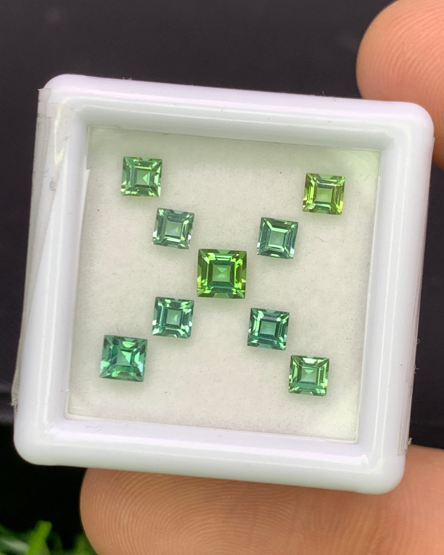 Natural Green Tourmaline Lot 1.47 Carat Mix Size Square Shape Faceted Gemstone 9 Piece Lot
