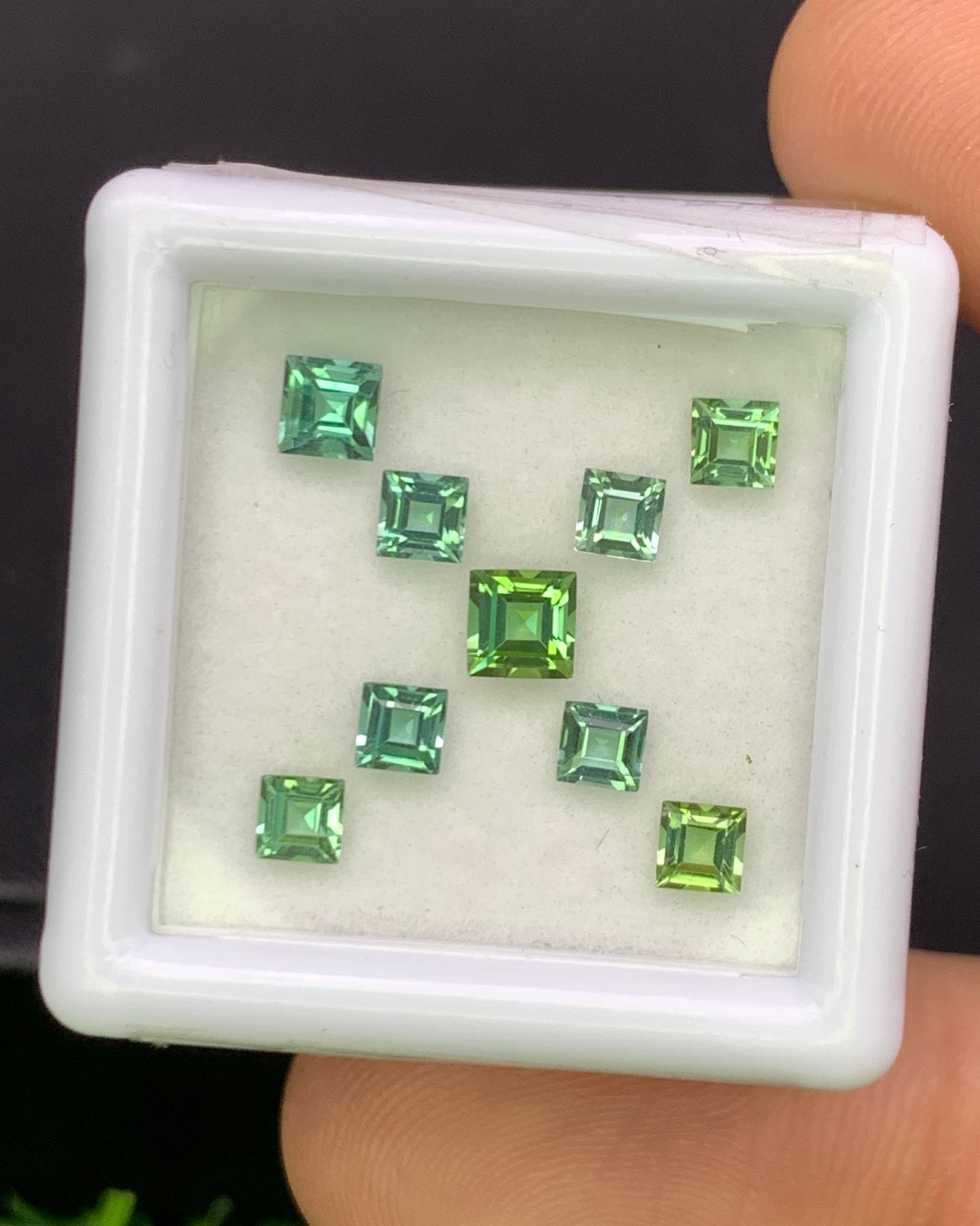 Natural Green Tourmaline Lot 1.47 Carat Mix Size Square Shape Faceted Gemstone 9 Piece Lot