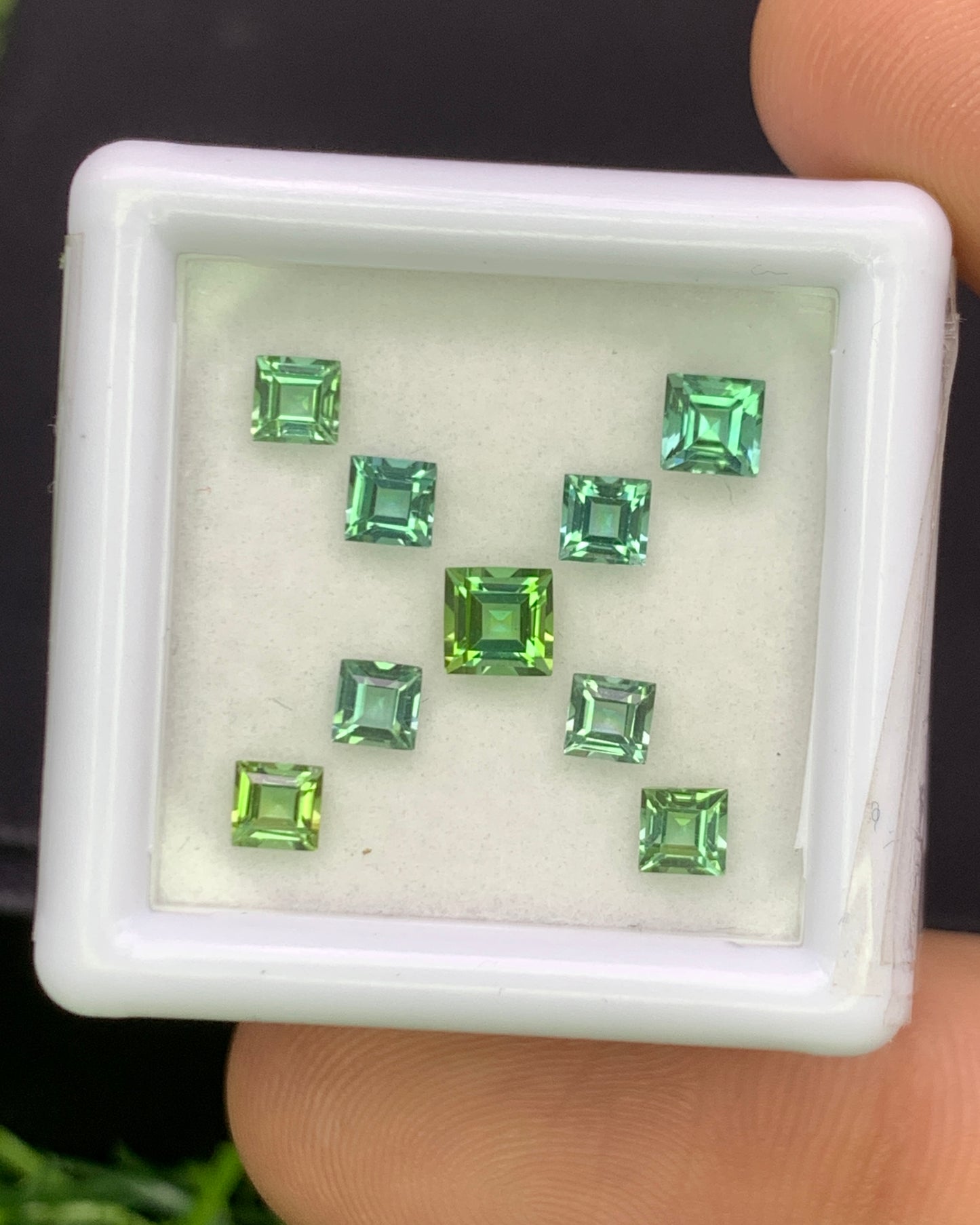 Natural Green Tourmaline Lot 1.47 Carat Mix Size Square Shape Faceted Gemstone 9 Piece Lot