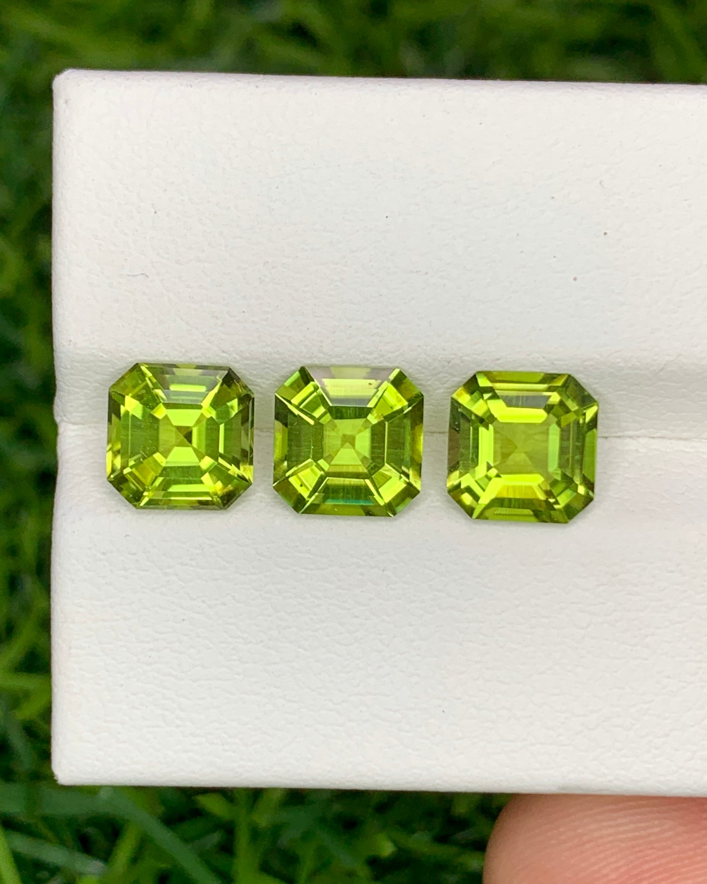 Natural Peridot Lot 4.49 Carat 7x7/6.8x6.8 MM Asscher Cut Faceted Gemstone 3 Pieces Lot