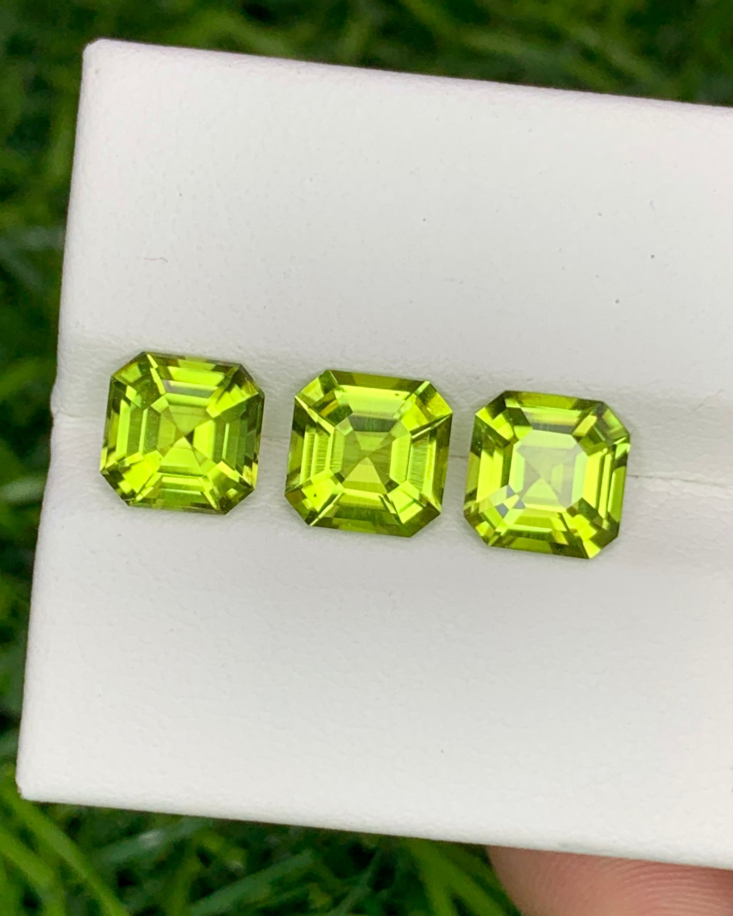 Natural Peridot Lot 4.49 Carat 7x7/6.8x6.8 MM Asscher Cut Faceted Gemstone 3 Pieces Lot