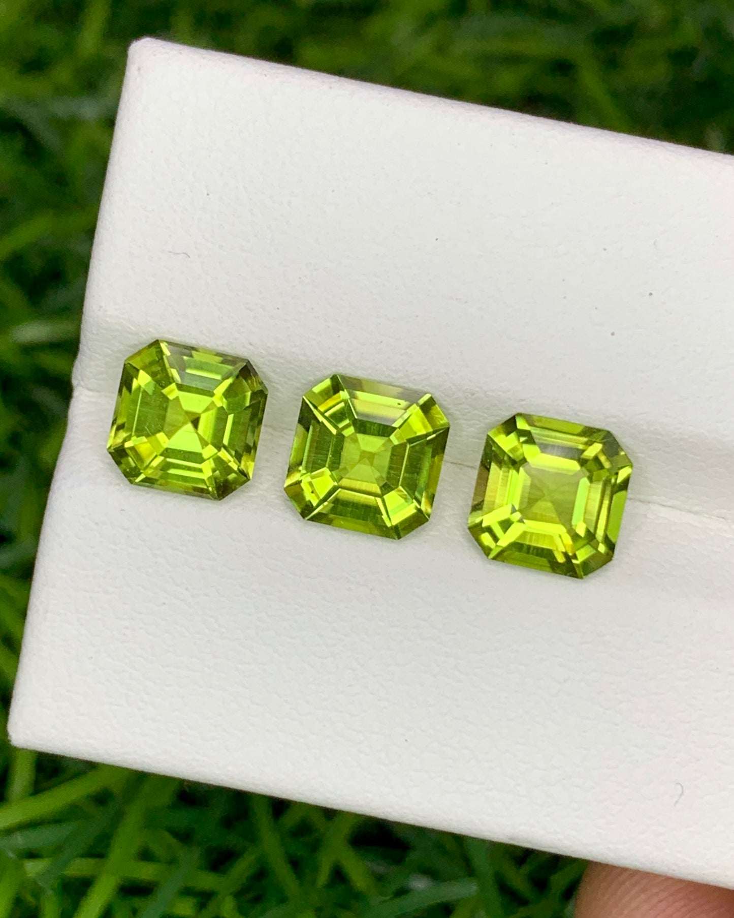 Natural Peridot Lot 4.49 Carat 7x7/6.8x6.8 MM Asscher Cut Faceted Gemstone 3 Pieces Lot