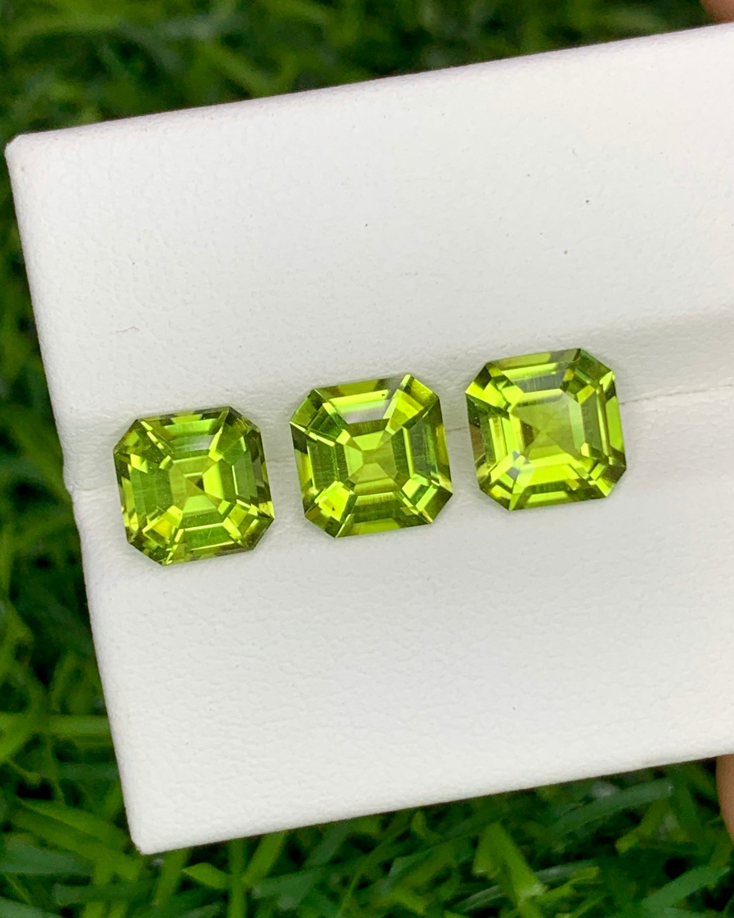 Natural Peridot Lot 4.49 Carat 7x7/6.8x6.8 MM Asscher Cut Faceted Gemstone 3 Pieces Lot