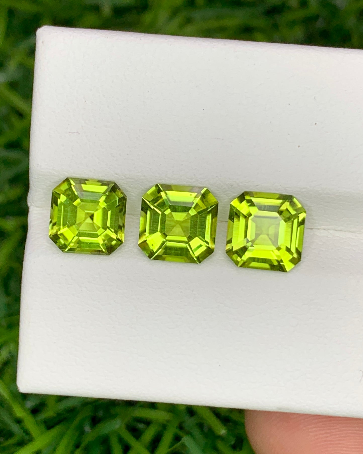 Natural Peridot Lot 4.49 Carat 7x7/6.8x6.8 MM Asscher Cut Faceted Gemstone 3 Pieces Lot