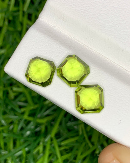 Natural Peridot Lot 4.49 Carat 7x7/6.8x6.8 MM Asscher Cut Faceted Gemstone 3 Pieces Lot
