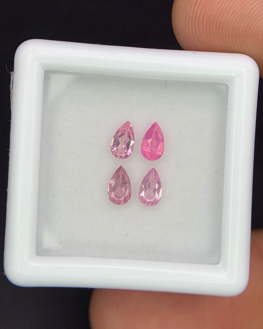 Natural Pink Spinel Lot 0.81 Carat 5x3 MM Pear Shape Faceted Gemstone 4 Piece Lot 