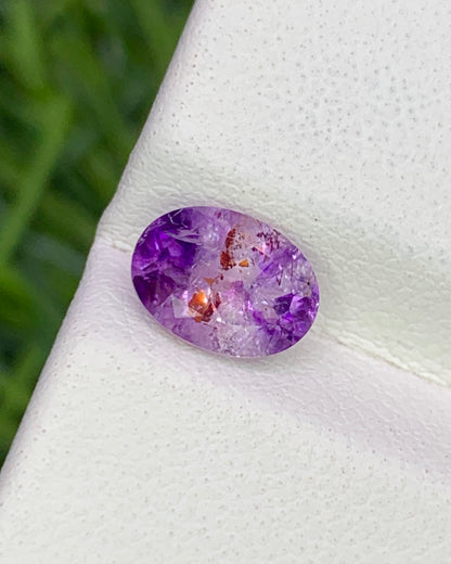 Natural Super Seven 0.88 Carat 7.4x5.4 MM Oval Shape Faceted Gemstone with 7 Crystals Healing Stone Seven Chakra Melody Stone