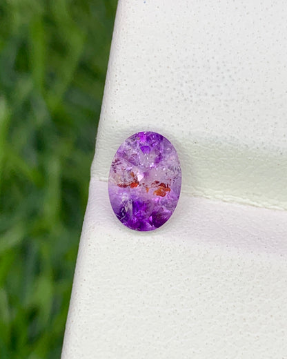 Natural Super Seven 0.88 Carat 7.4x5.4 MM Oval Shape Faceted Gemstone with 7 Crystals Healing Stone Seven Chakra Melody Stone