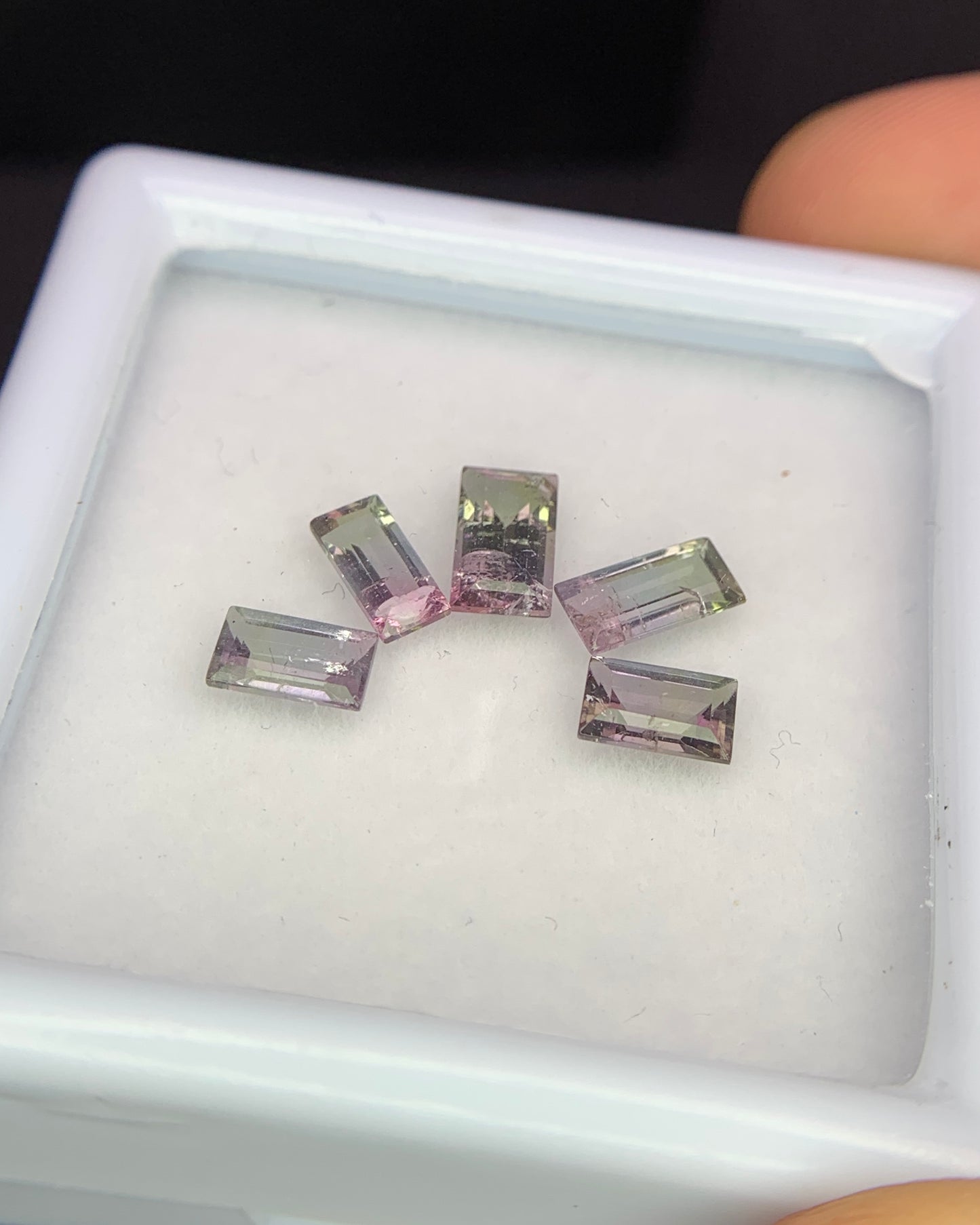 Natural Bi Color Tourmaline Lot 2.81 Carat Mix Size Baguette Shape Faceted Gemstone 5 Piece Lot 