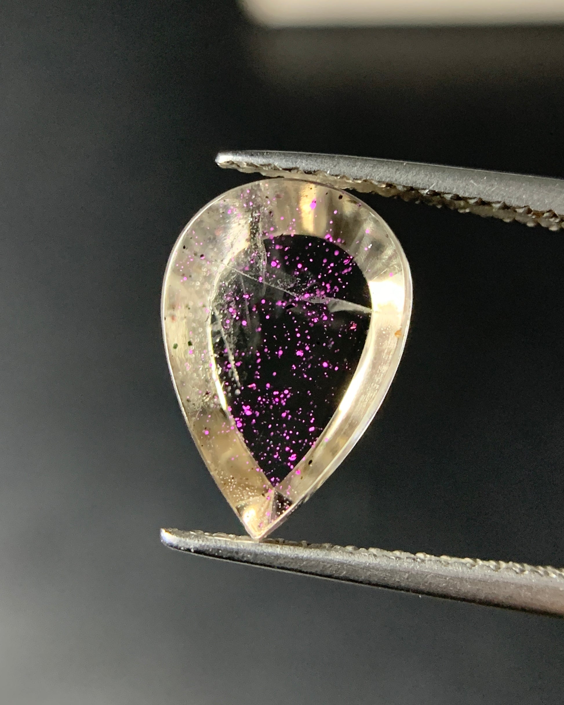 Natural Rare Pink Fire Quartz 3.91 Carat 12.7x8.8x4.8 MM Pear Shape Covellite Quartz Gemstone from Brazil 
