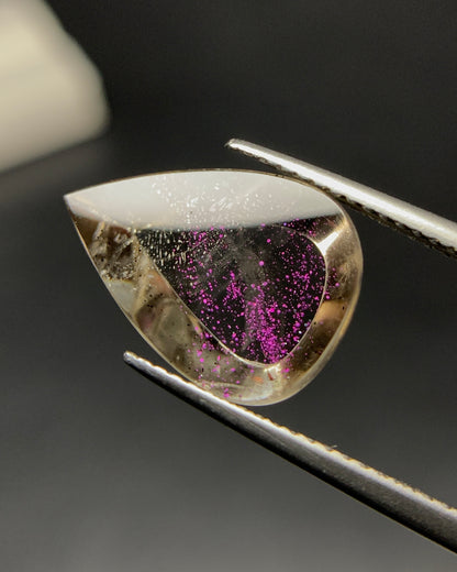 Natural Rare Pink Fire Quartz 6.15 Carat 15.5x11x5.3 MM Pear Shape Covellite Quartz Gemstone from Brazil 