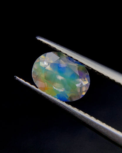 Natural Multi Fire Rainbow Moonstone 1.40 Carat 8.1x6.2 MM Oval Shape Faceted Gemstone from Madagascar