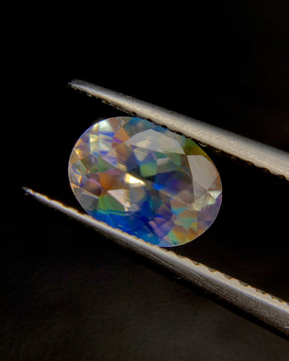 Natural Multi Fire Rainbow Moonstone 1.40 Carat 8.1x6.2 MM Oval Shape Faceted Gemstone from Madagascar