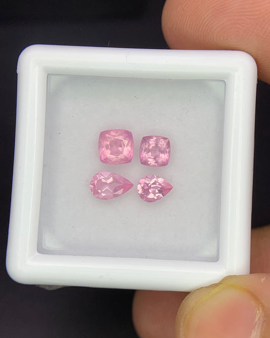 Natural Pink Spinel Lot 1.03 Carat Mix Size Pear & Cushion Shape Faceted Gemstone 4 Piece Lot 