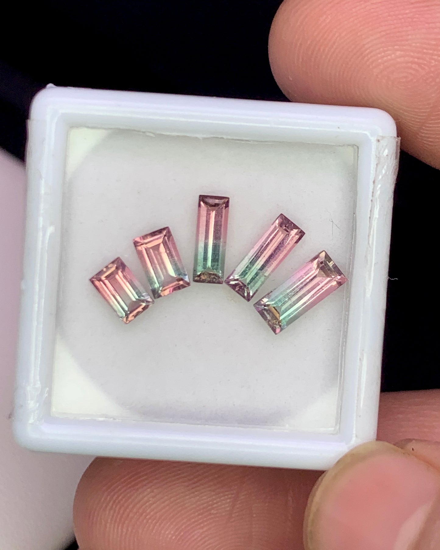 Natural Bi Color Tourmaline Lot 1.88 Carat Mix Size Baguette Shape Faceted Gemstone 4 Piece Lot