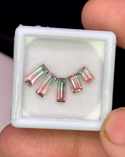 Natural Bi Color Tourmaline Lot 1.88 Carat Mix Size Baguette Shape Faceted Gemstone 4 Piece Lot