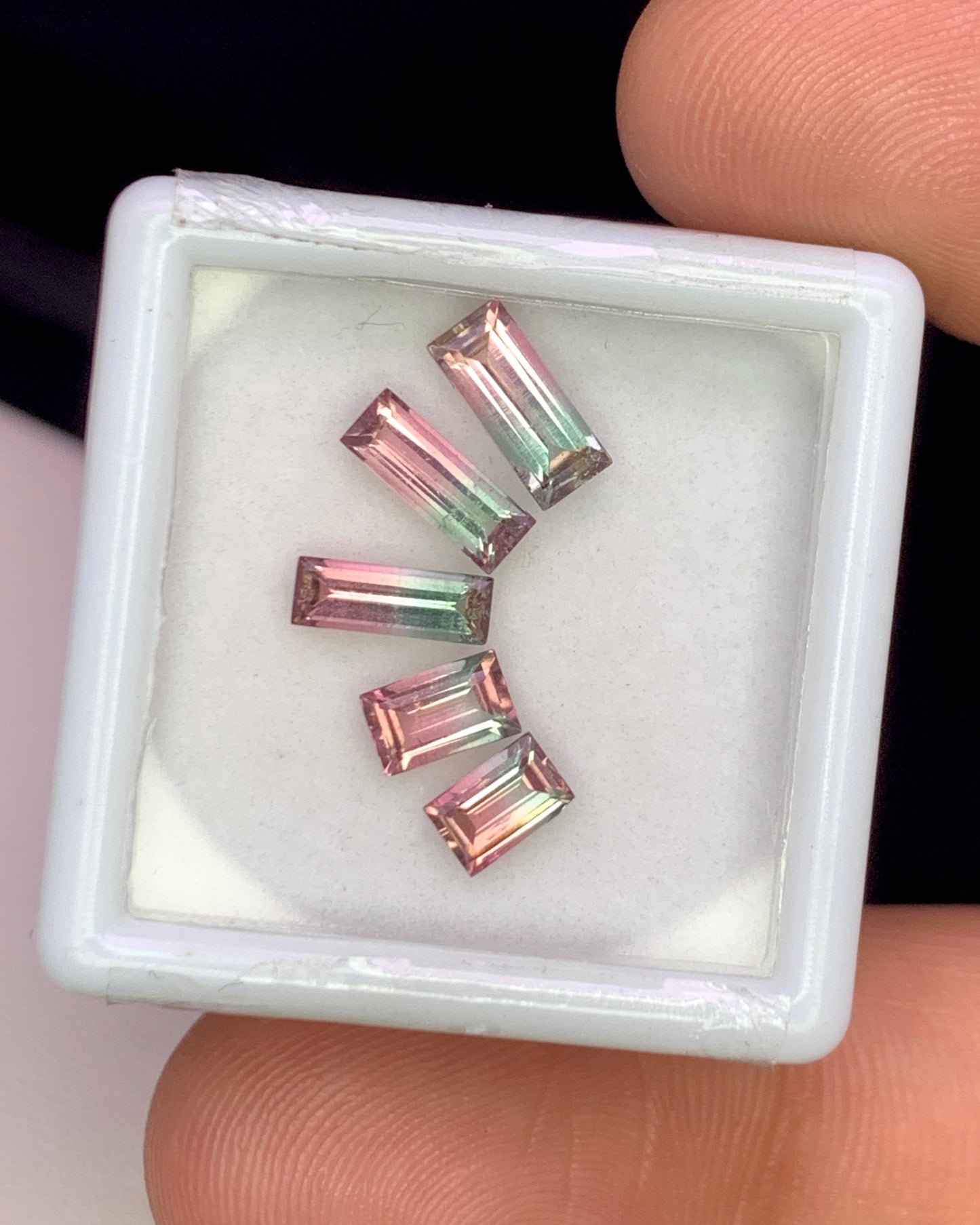 Natural Bi Color Tourmaline Lot 1.88 Carat Mix Size Baguette Shape Faceted Gemstone 4 Piece Lot