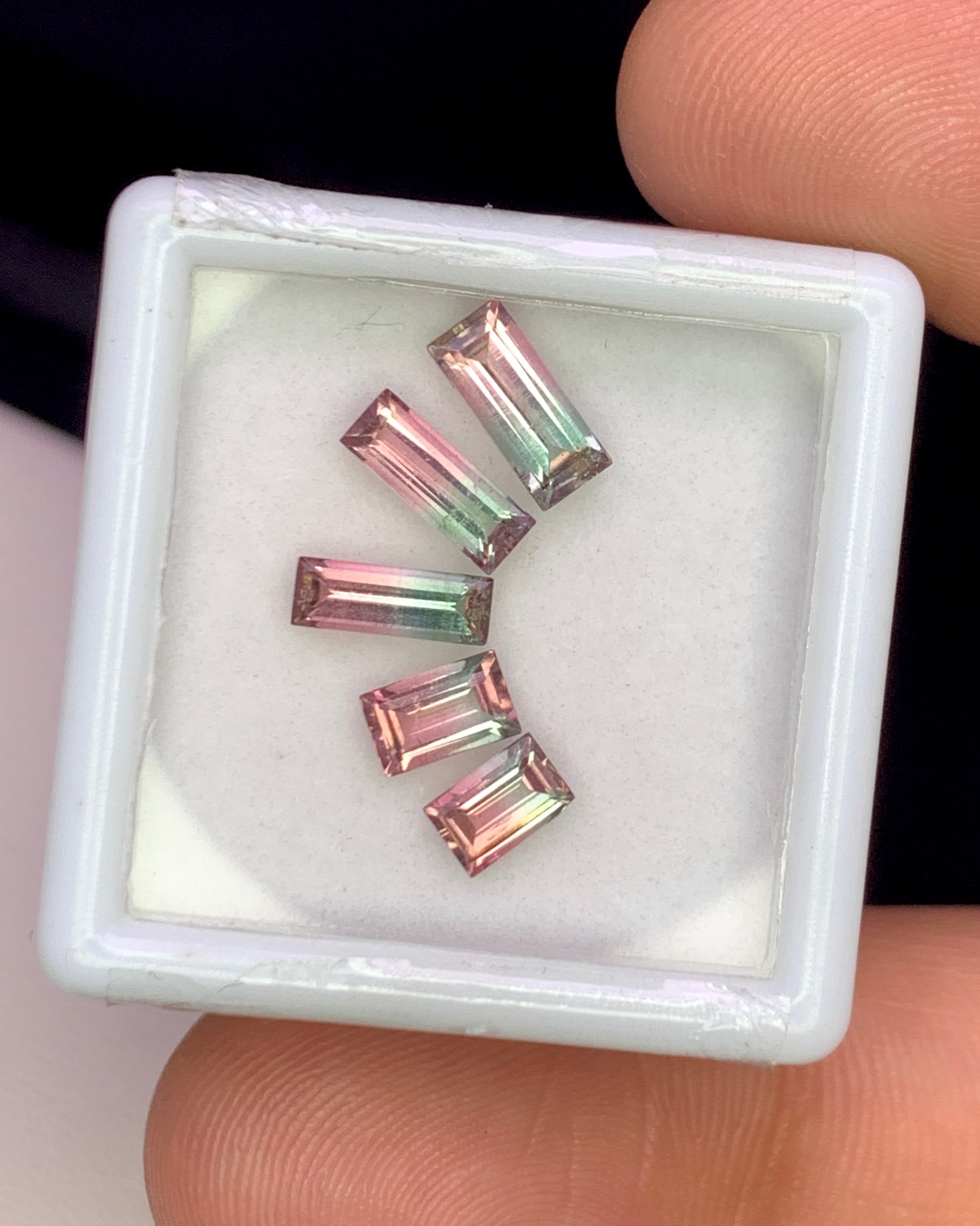 Natural Bi Color Tourmaline Lot 1.88 Carat Mix Size Baguette Shape Faceted Gemstone 4 Piece Lot
