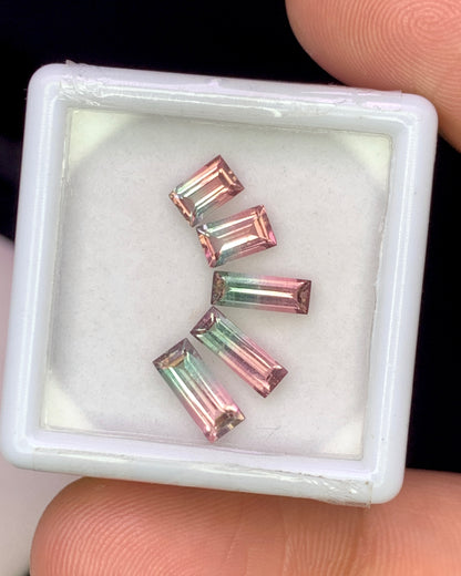 Natural Bi Color Tourmaline Lot 1.88 Carat Mix Size Baguette Shape Faceted Gemstone 4 Piece Lot