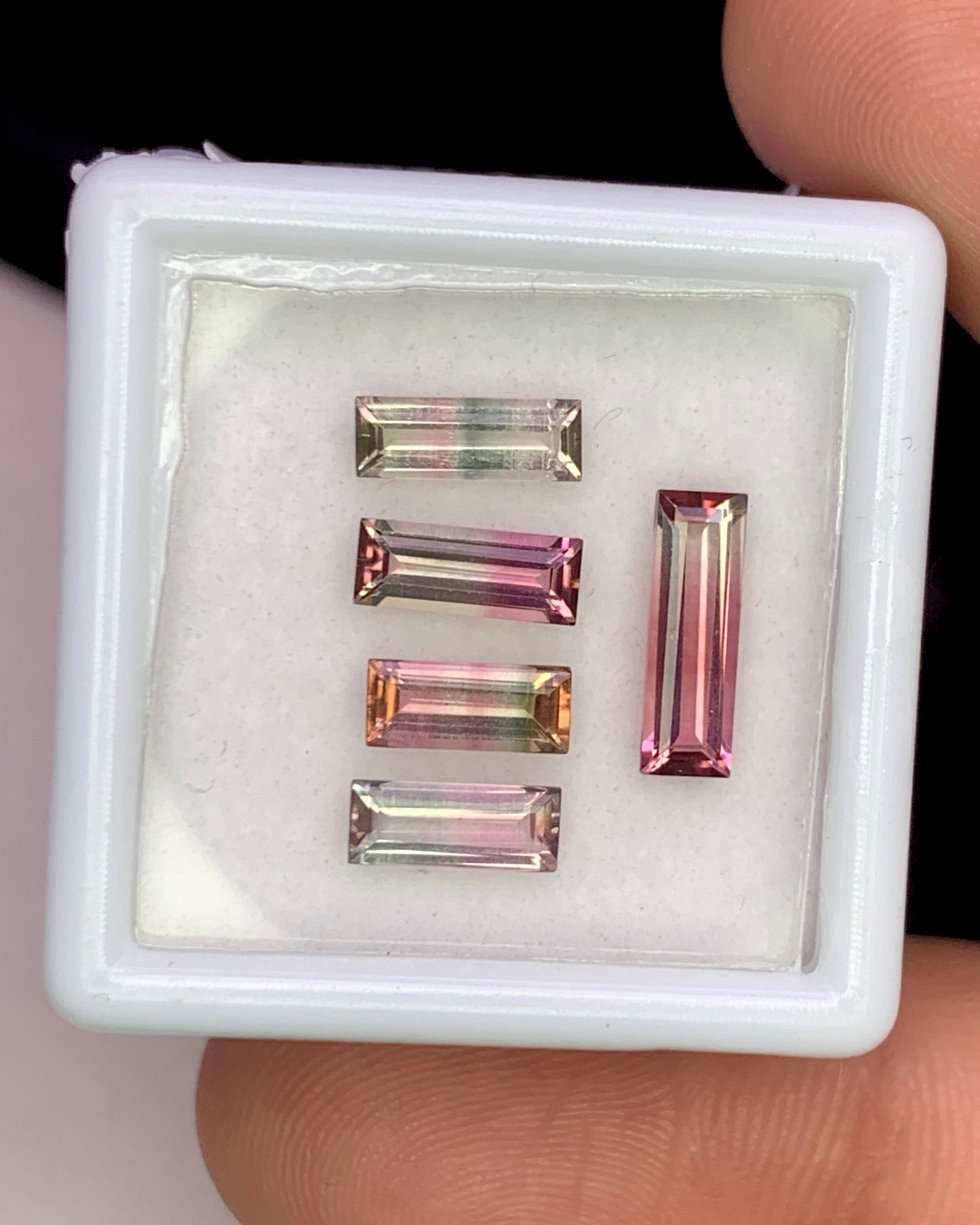 Natural Bi Color Tourmaline Lot 2.41 Carat Mix Size Baguette Shape Faceted Gemstone 5 Piece Lot 