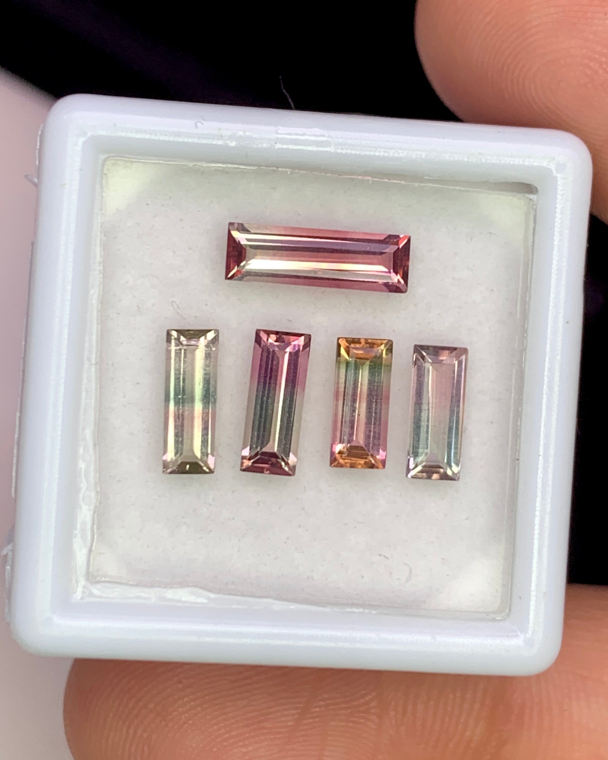 Natural Bi Color Tourmaline Lot 2.41 Carat Mix Size Baguette Shape Faceted Gemstone 5 Piece Lot 