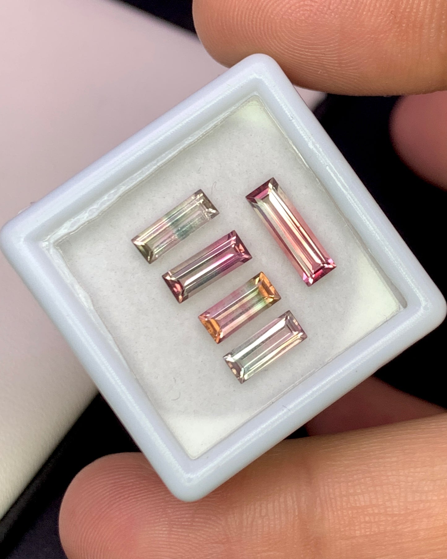 Natural Bi Color Tourmaline Lot 2.41 Carat Mix Size Baguette Shape Faceted Gemstone 5 Piece Lot
