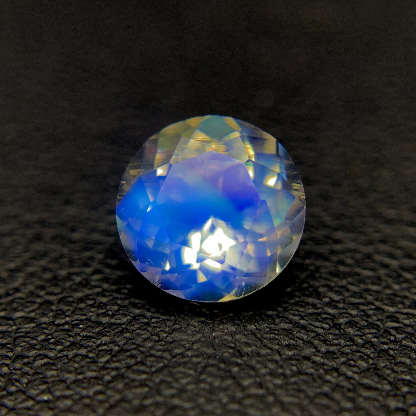 Natural Blue-Fire Rainbow Moonstone 1.15 Carat 7x7 MM Round Shape Faceted Gemstone