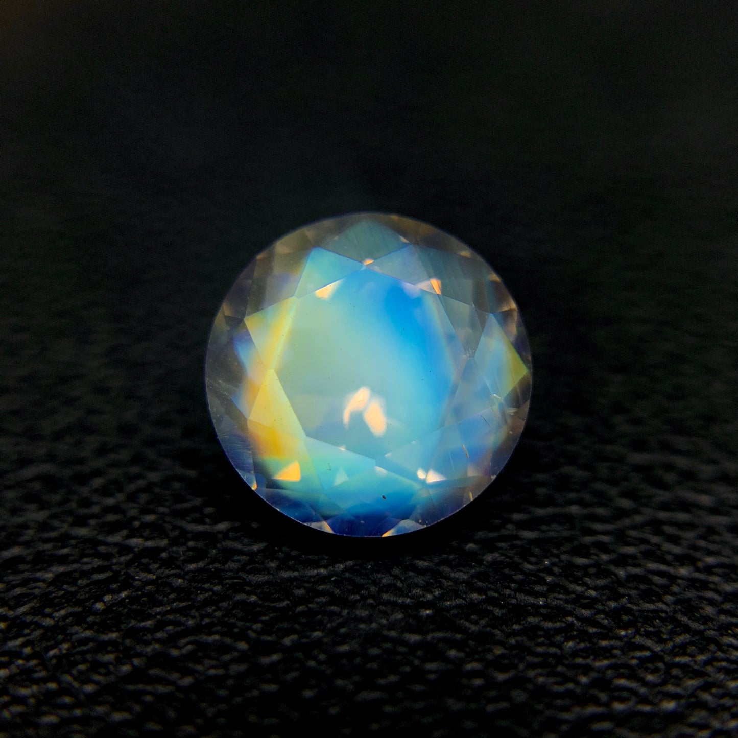 Natural Multi-Fire Rainbow Moonstone 1.36 Carat 7.4x7.4 MM Round Shape Faceted Gemstone