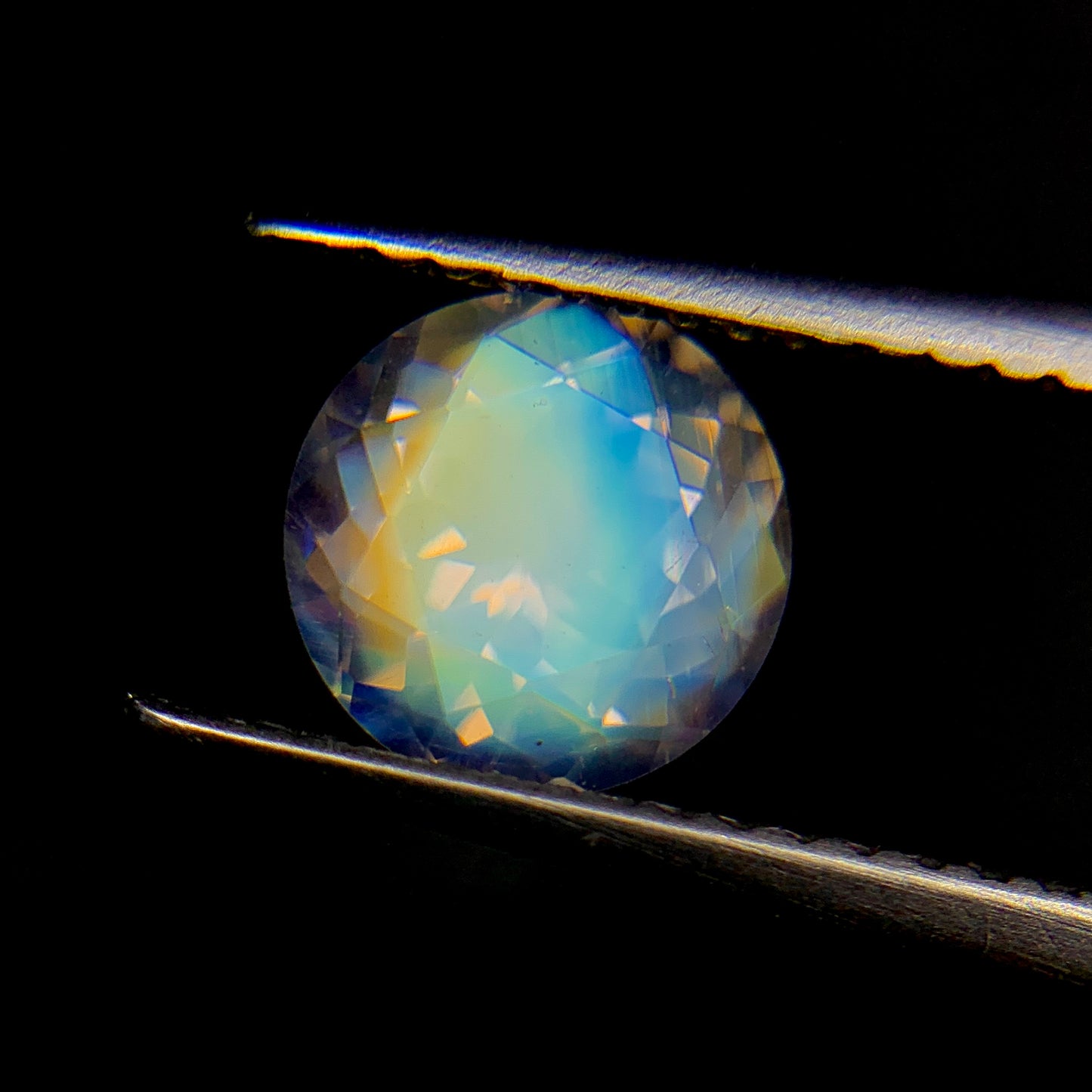 Natural Multi-Fire Rainbow Moonstone 1.36 Carat 7.4x7.4 MM Round Shape Faceted Gemstone