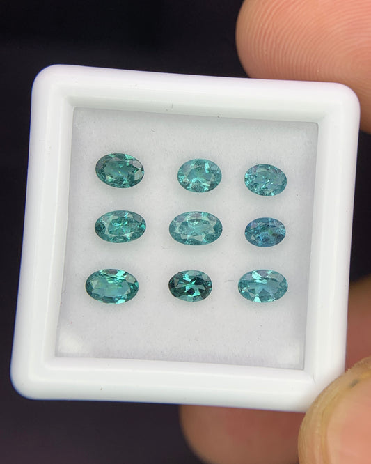 Natural Indicolite Tourmaline Lot 1.69 Carat Mix Size Oval Shape Faceted Gemstone 9 Piece Lot 