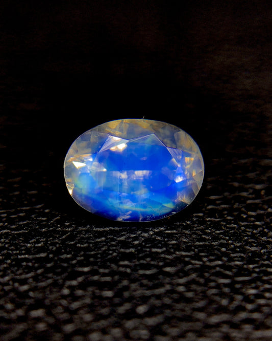 Natural Blue Fire Rainbow Moonstone 0.76 Carat 6.8x5 MM Oval Shape Faceted Gemstone from Madagascar