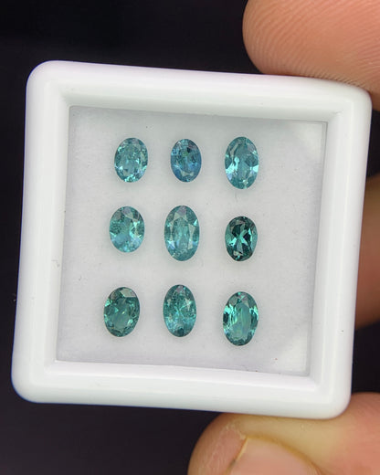 Natural Indicolite Tourmaline Lot 1.69 Carat Mix Size Oval Shape Faceted Gemstone 9 Piece Lot 