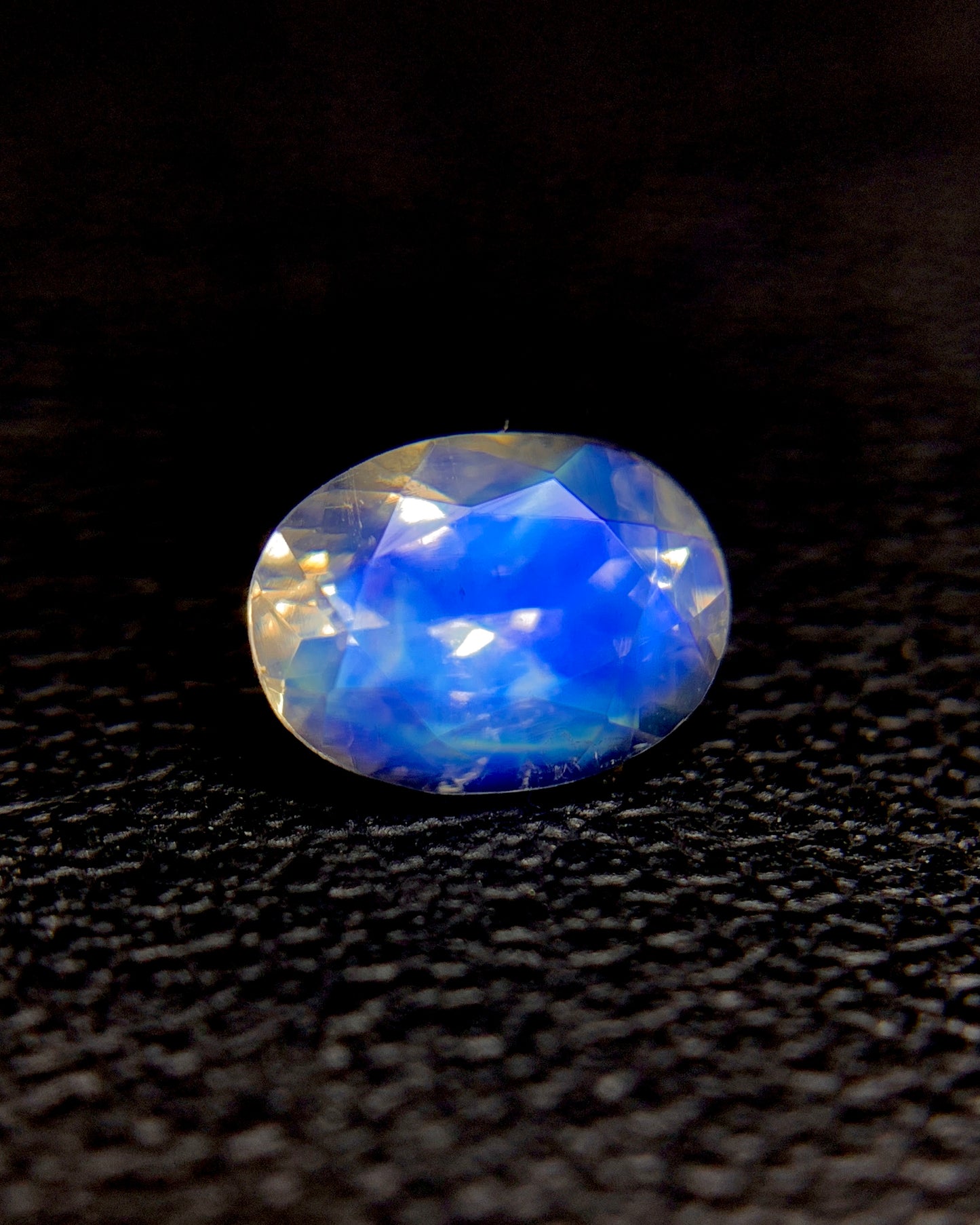 Natural Blue Fire Rainbow Moonstone 0.76 Carat 6.8x5 MM Oval Shape Faceted Gemstone from Madagascar